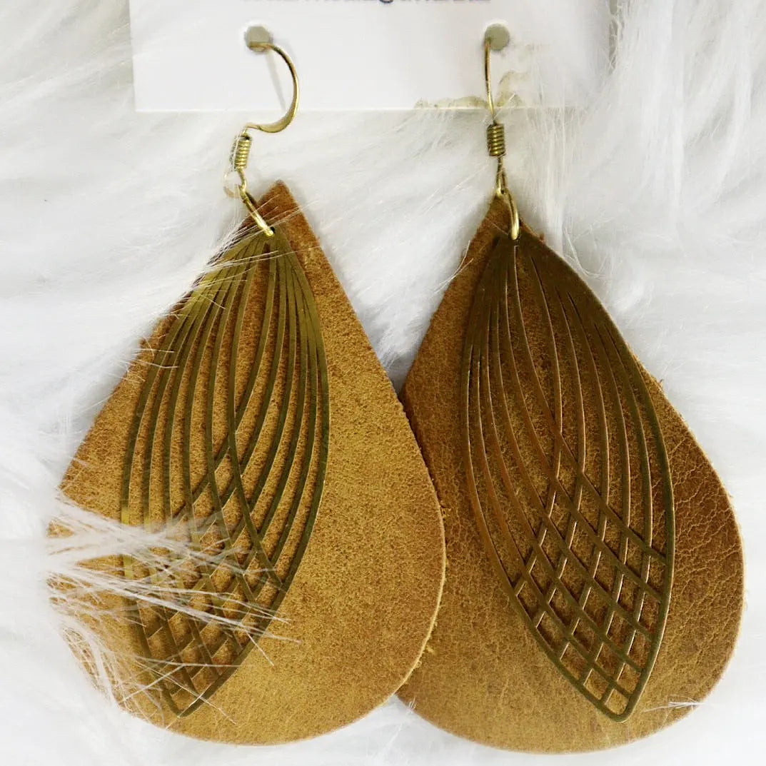 Champagne Leaf Leather Earrings