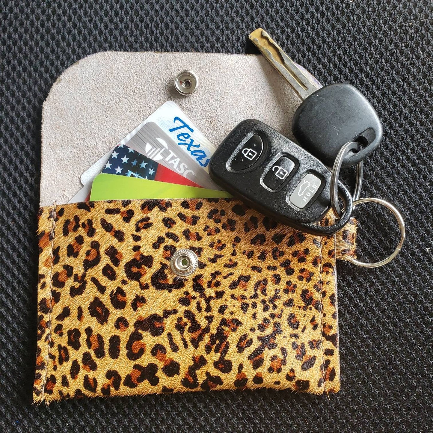 Hair-on Cheetah Leather mini wallet, minimalist wallet, business card wallet.
