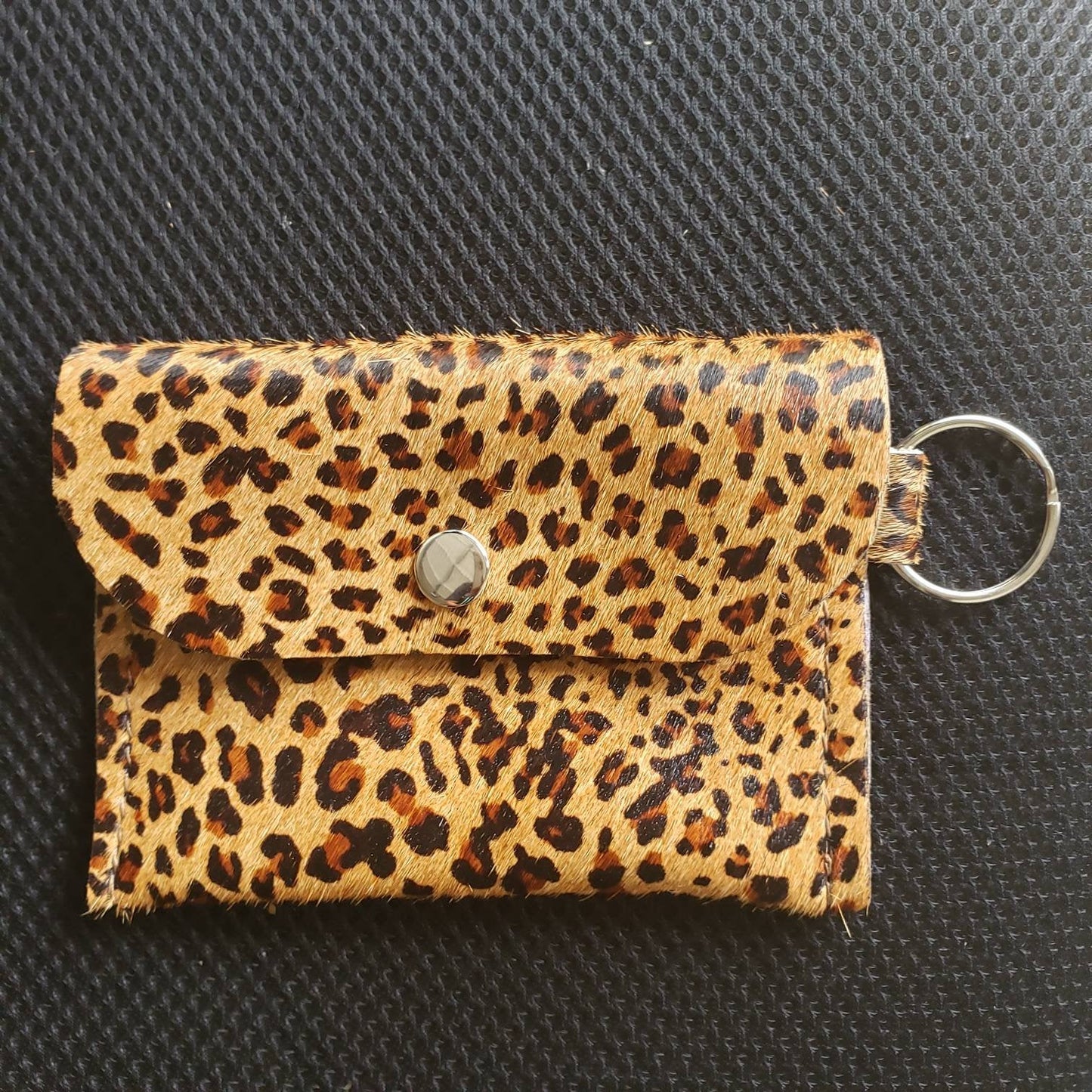 Hair-on Cheetah Leather mini wallet, minimalist wallet, business card wallet.